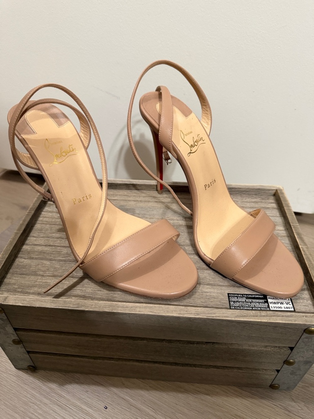 Christian Louboutin Nude Leather Slingback Sandals